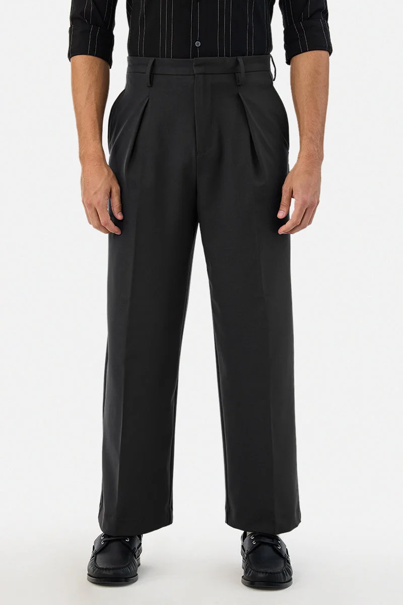 Snitch Black Baggy Stretch Trousers for Men | Best Price UAE